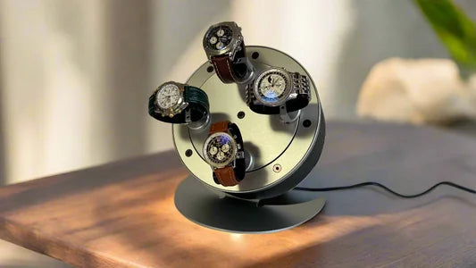 T'z Products日本製ワインディングマシーンのフラグシップモデル時計4本用を、自然光の当たる部屋に設置したイメージ