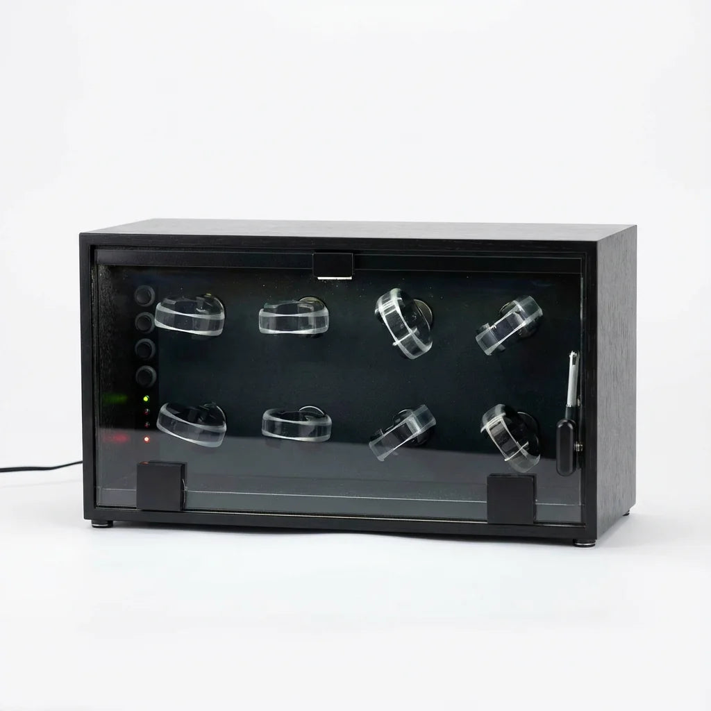 T'z Products日本製高級ワインディングマシーンASTRA CUSTOM時計8本巻き用の、斜め正面カット（扉閉じ）商品画像